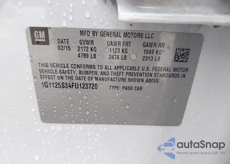 2015 Chevrolet Impala 2Lt z USA, uszkodzony, nr VIN 1G1125S34FU123720